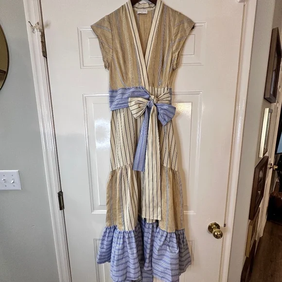 Sandro Long Sleeveless Asymmetric dress w stripes. EU-34 (US-S or size 2) - Picture 7 of 16